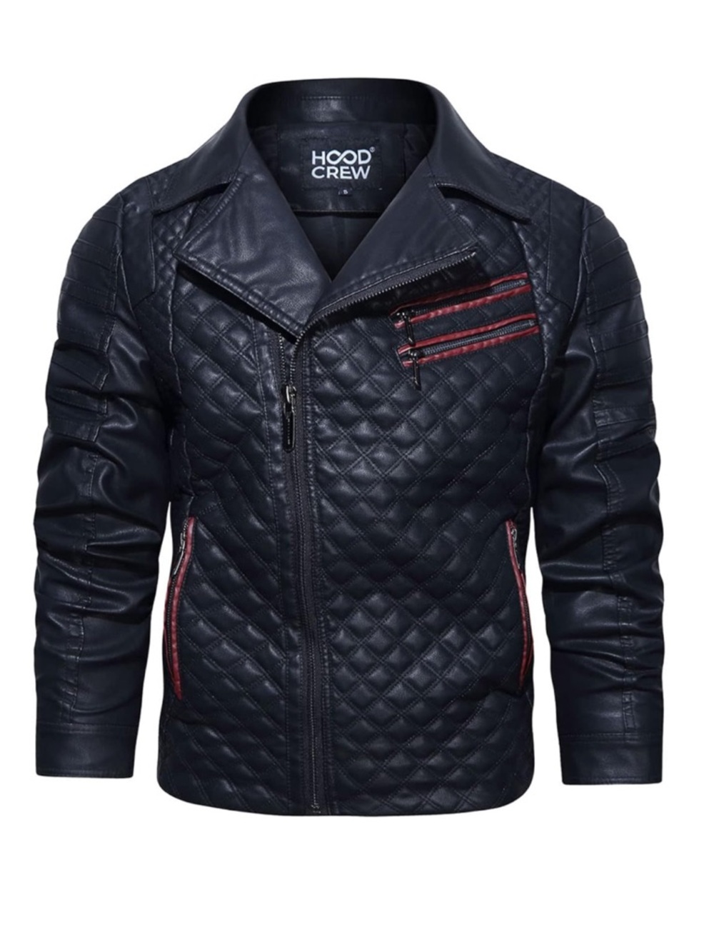 HOOD CREW Mens Lapel Faux Leather Biker Jacket unisex size small